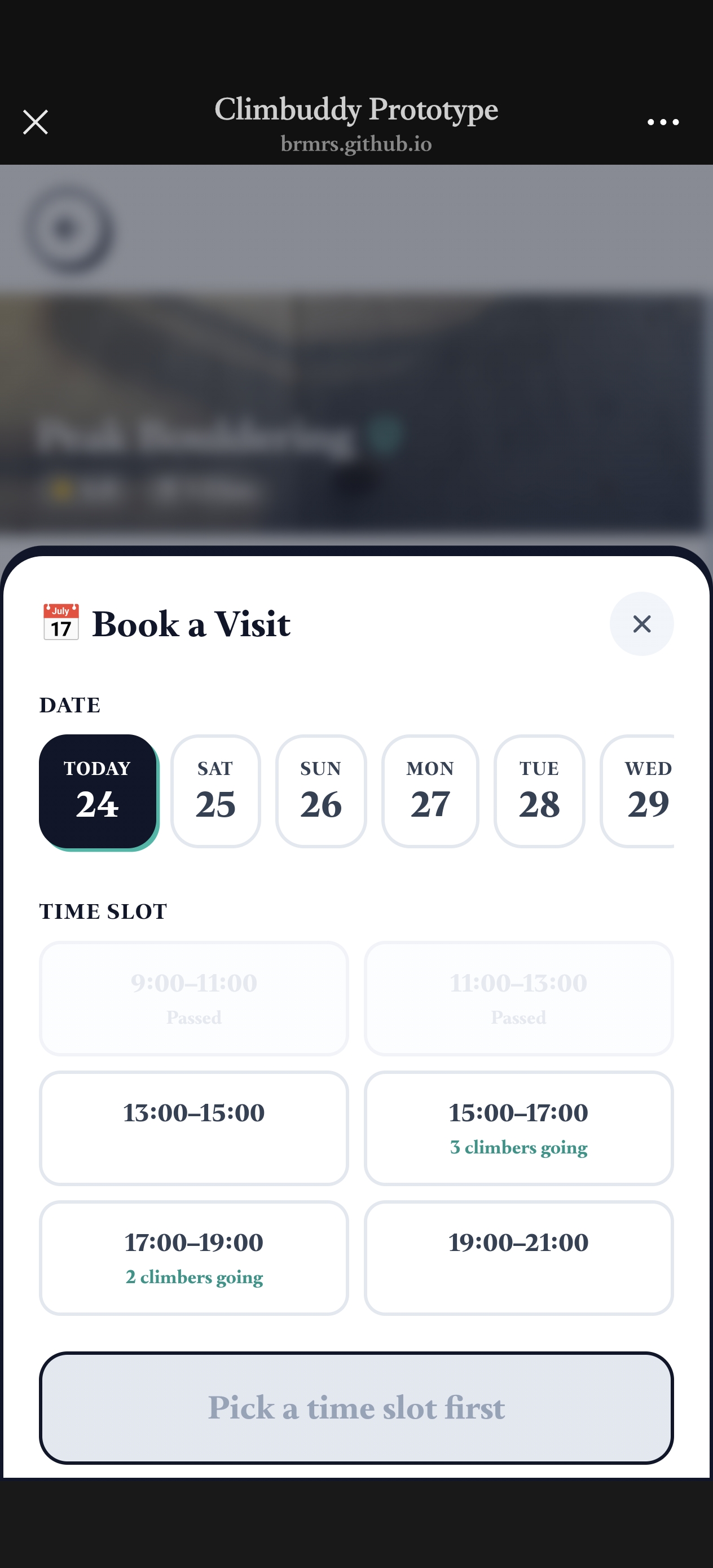 Booking screen after - past times blocked